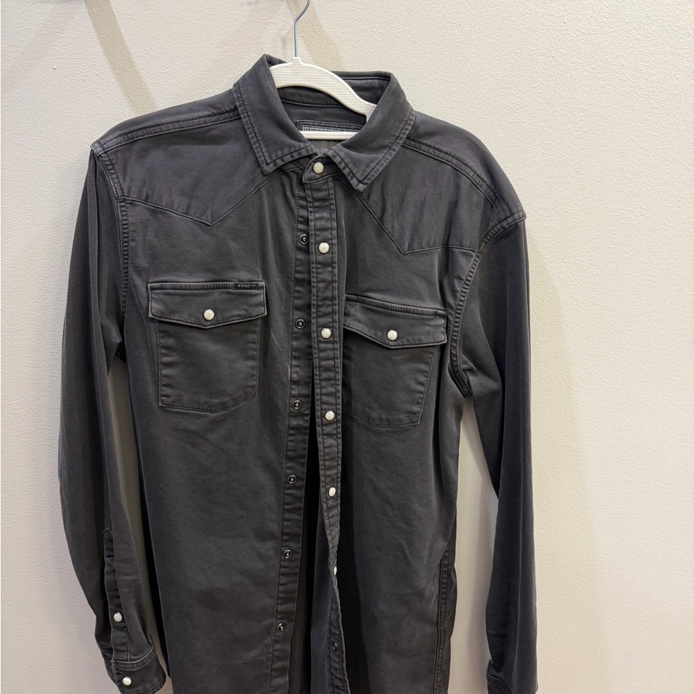 Men's poncho grey denim shirt. Slim small
